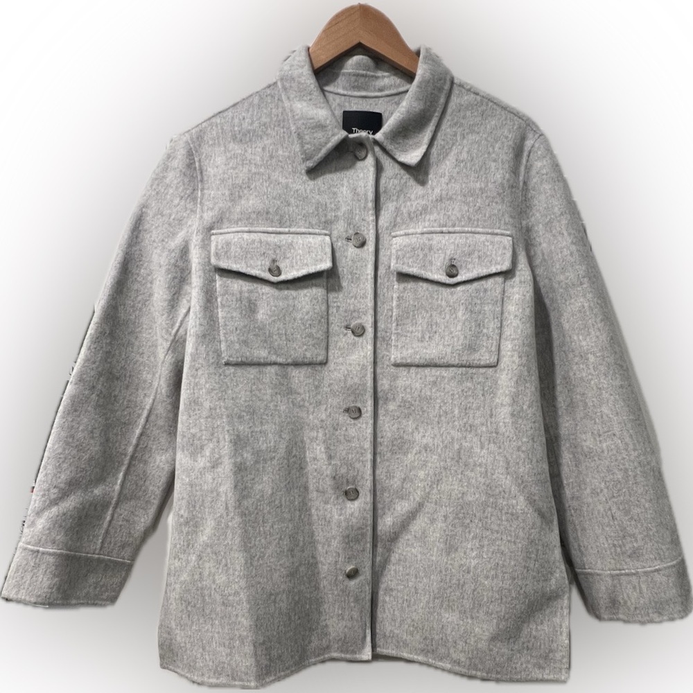 Theory Women's Wool-Cashmere Blend Coat in Light Gray Size Large